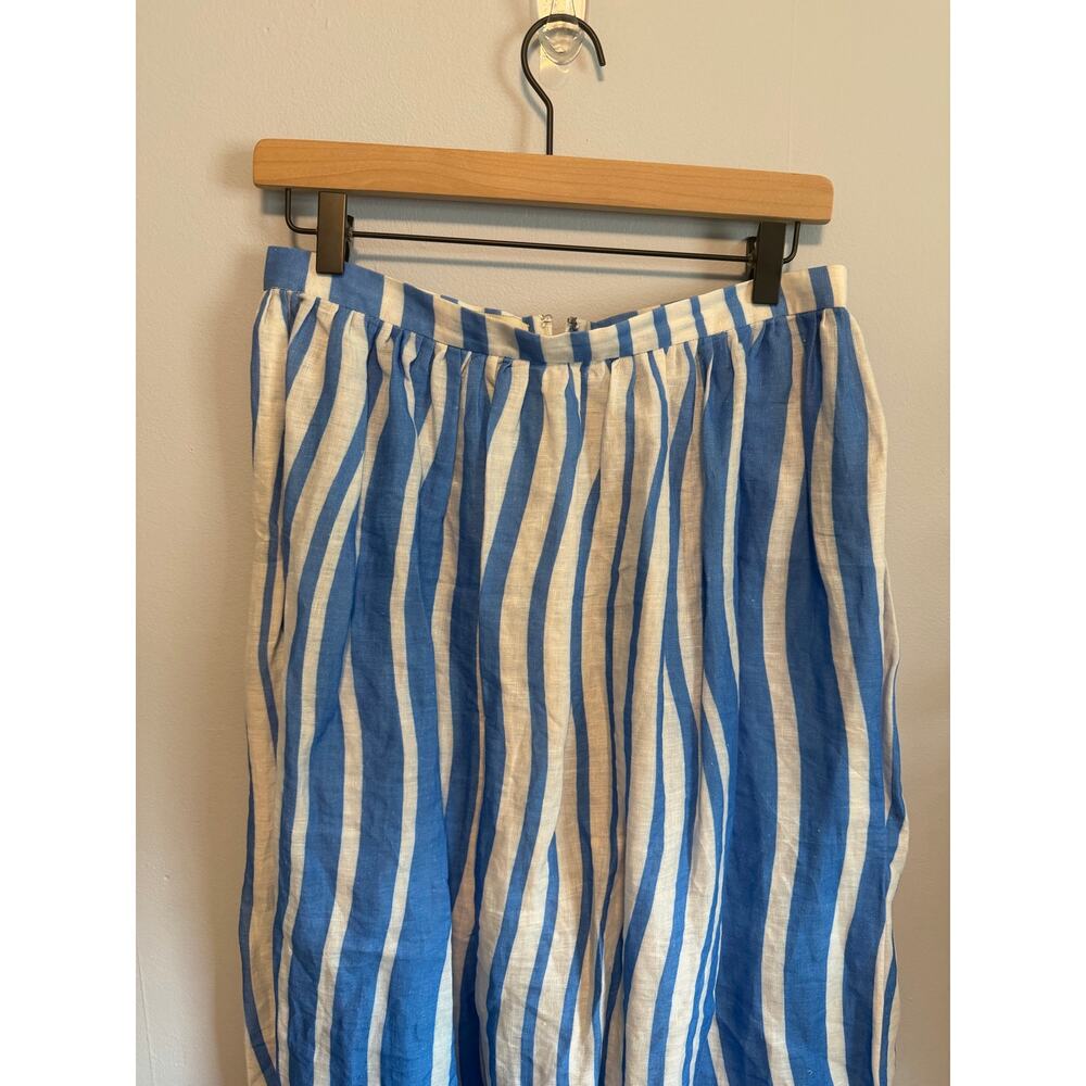Bambah Beach Blue and White Sicily Striped 100% Linen Midi Skirt sz 12 - Picture 3 of 10